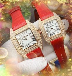 Paar kwarts mode heren dames horloges automatisch datum vierkante Romeinse diamanten ring case horloge echte lederen riem polshorloge cadeaus