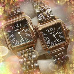 Couple quartz mode hommes femmes montres date automatique carré deux broches cadran romain montre fine ceinture en acier inoxydable série réservoir calendrier tendance affaires montre-bracelet cadeaux