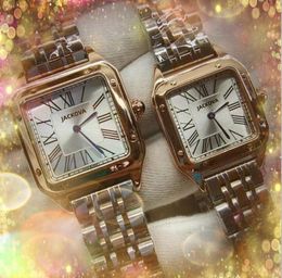 Couple quartz mode hommes femmes montres date automatique carré deux broches cadran romain montre fine ceinture en acier inoxydable réservoir série calendrier montre-bracelet montre de luxe cadeaux