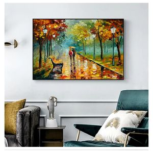 Póster de paisaje de la calle para el día de la lluvia, pintura al óleo sobre lienzo, imagen de pared moderna para sala de estar, impresión HD, arte Pop, Romance Woo