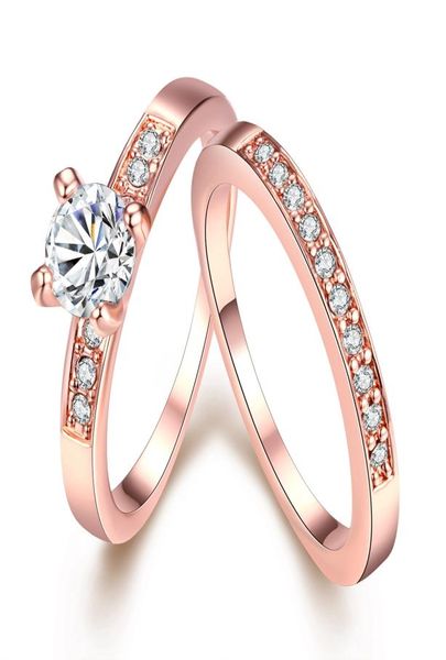 Anillo de pareja de oro rosa de 18 quilates, cristal de platino, circón, mujeres, hombres, anillo de amor para siempre, joyería de lujo diseñada a la moda, boda 1388510