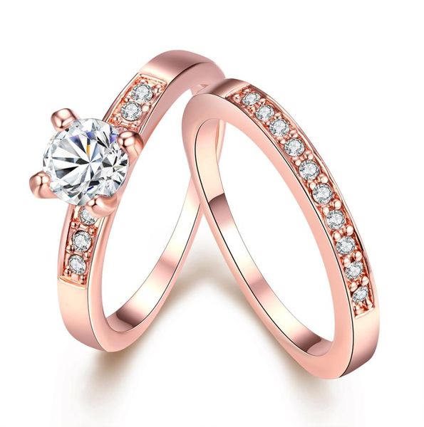 Anillo de pareja de oro rosa de 18 quilates, cristal de platino, circón, mujeres, hombres, anillo de amor para siempre, joyería de lujo diseñada a la moda, boda 4546781