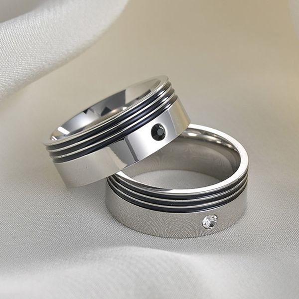 Pareja anillo banda acero inoxidable goteo aceite esmalte incrustaciones circón anillos de boda para hombres mujeres joyería de moda regalo de San Valentín