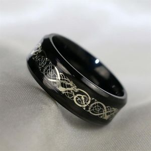 Bague de couple - Bague en acier titane dragon 8 mm pour hommes et bague de mariée en or noir 10 carats avec diamant noir et pierres précieuses pour femmes W2941