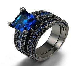 Ring Couple Men039S 316L Ring en carbone en acier inoxydable Femmes 039S 14KT Black rempli Blue de mariage Sapphire bleu naturel3508726