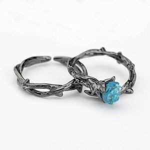 Couple anneaux 1 paire de noirs gothiques couple couple d'anneau bleu cristal rose punk créatif ring mens en couple