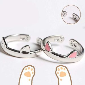 Paar ringen 2 stuks y2k schattige kattenpoot bedrukte ringen dames verstelbare kat oorpoot dier vinger ringen paar cartoon kleine cadeau sieraden s2452301