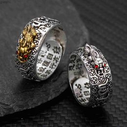 Paar ringen 2 stuks/set Chinese feng shui messing pixiu ringen heren talisman retro koperen munt verstelbare unisex ring met geluk sieraden wx