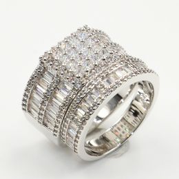 Paar Ringen 2019 Nieuwe Collectie Vintage Mode-sieraden 925 Sterling Zilver Volledige Witte Topaz CZ Diamond Dames Bruiloft Bridal Ring Set Gift