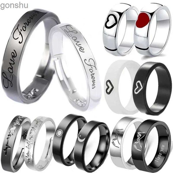 Couple anneaux 2pcs / set Fashion Couple d'anneau d'anneau de bague de correspondance électrocardiogramme en noir et blanc sur site