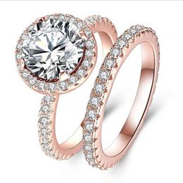 Paar ringen 2 stks top verkopen luxe sieraden 925 sterling zilveren ronde gesneden grote witte topaz cz diamant sona vrouwen bruiloft bruids ring set