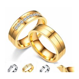 Anillos de pareja 6 mm punk vintage negro joyería de acero inoxidable dos filas cz piedra anillo de bodas para hombre mujer regalo entrega entrega otawk
