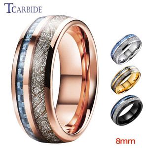Rings de couple 8 mm pour hommes en tungstène anneau de mariage bleu fibre de carbone et météore blanc incrustation confortable ajustement s2452455