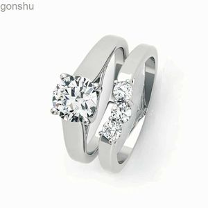 Anneaux de couple 925 Silver Moissanite Round Round Ring Set adapté aux cadeaux de fiançailles des femmes WX