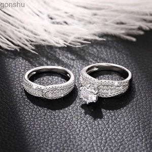 Paar ringen 925 sterling zilveren bruidsring sieraden aaa mousserende kubieke zirkoon luxe mode bruiloft verloving 2 stks ring wx