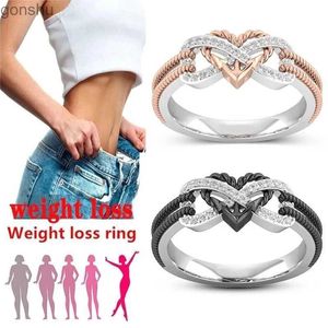 Paar ringen zwarte rosé goudkleurige hartvormige ring geschikt voor dames gewichtsverlies magnetische therapie ring yoga energiering valentijnsdag verjaardag cadeau wx
