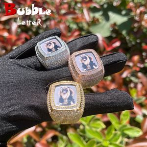 Couple Rings Bubble Letter Custom Po Ring for Men Iced Out Prong Setting Hip Hop Jewelry Trend 230605