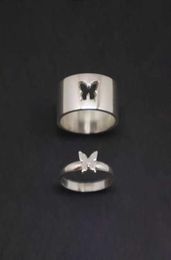 Anillos de pareja mariposa a juego para mujeres hombres conjunto de boda anillo de promesa amantes oro Sier Color7787774