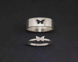 Couple anneaux papillon correspondant pour femmes hommes ensemble de mariage promesse bague amoureux or Sier Color5621018