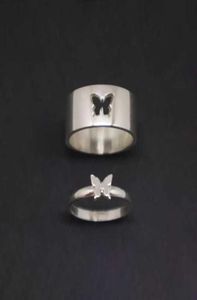 Paar Ringen Vlinder Matching voor Vrouwen Mannen Bruiloft Set Belofte Ring Liefhebbers Goud Sier Kleur7787774