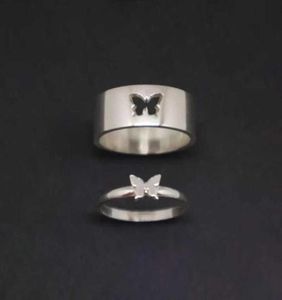 Paar ringen vlinder bijpassende ringen voor vrouwen mannen bruiloft set belofte ring voor liefhebbers bijpassende goud zilver kleur ringen Q07081307450