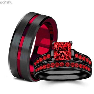 Couple anneaux charmants couple anneau romantique femme en ramine rouge cz set à la mode pour hommes