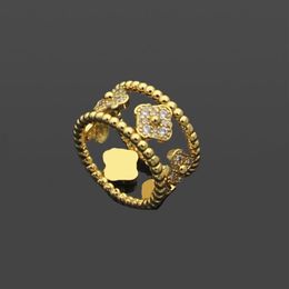 Paar ringen dubbele klaver vol diamant open ring caleidoscoop holle ster vierbladige bloem 18-karaats gouden vlinder blauw turquoise2807