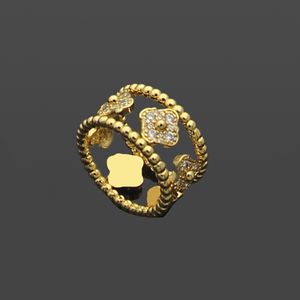 Paar ringen dubbele klaver volledige diamanten open ring caleidoscoop holle ster vierbladige bloem 18-karaats gouden vlinder blauwe turkoois steen met originele verpakking