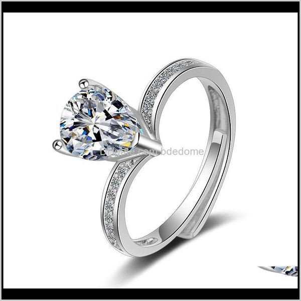 Bagues de couple Drop Livraison 2021 Bijoux de mode Ajuster la taille Bague Coeur blanc Zircon Prong Autour du réglage Laiton Meterial Imitation Rhodium Pla