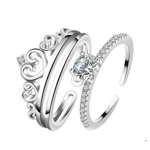 Paar ringen verloving bruiloft jubileum cadeau vrouw man man sier sieraden mode kroon open kubieke zirconia ring drop levering dhp3z