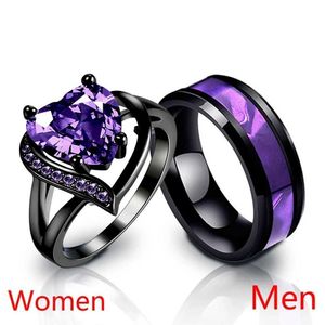 Couple anneaux de mode couple d'anneau romantique pour femmes romantique coeur violet ramine zircon ring masque en acier inoxydable anneau de mariage bijoux s2452301