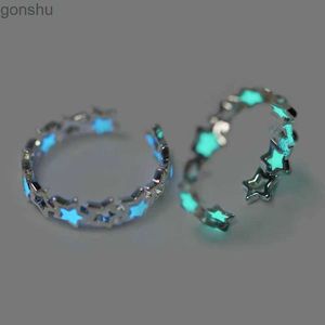 Couple anneaux à la mode bleu-vert lumineux anneau étoile anneau fluorescent en forme de coeur réglable lueur nocturne pour femmes
