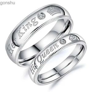 Couple anneaux à la mode en acier inoxydable Ring son roi sa reine Déclaration anneau zircon couronne d'anneau d'anniversaire romantique Anniversaire de mariage wx