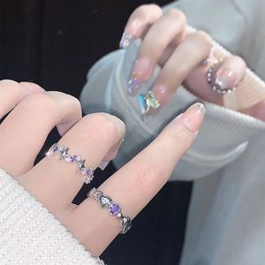 paar ringen voor vrouwen paarse zirkon liefde vierpuntige ster open ring vrouwelijke studenten combinatie gesuperponeerde Franse stijl ins sweet wind senior gevoel 02