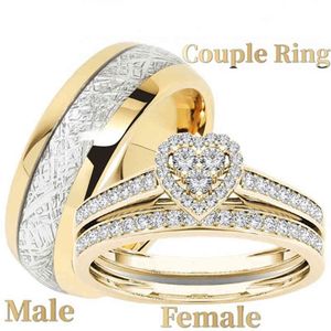 Paar Ringen voor Vrouwen Trendy Hart Moissanite Goud Belofte Bruiloft Engagement Set Heren Rvs Anillos