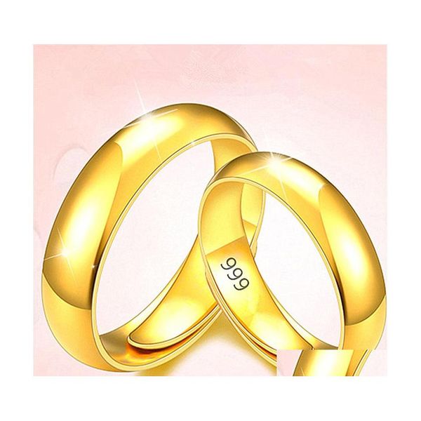 Couple Anneaux Or Simple Mode Bijoux De Luxe Or Fiançailles Bague De Mariage Anniversaire Cadeau Femmes Hommes Drop Delivery Dhzh1