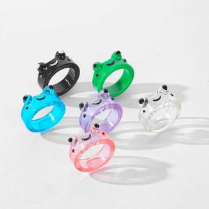 Paar ringen ifmya cartoon kleurrijke transparante kikker ring hars schattig dieren vingerring mode juwelen juwelen feest cadeau 2022 s2452301