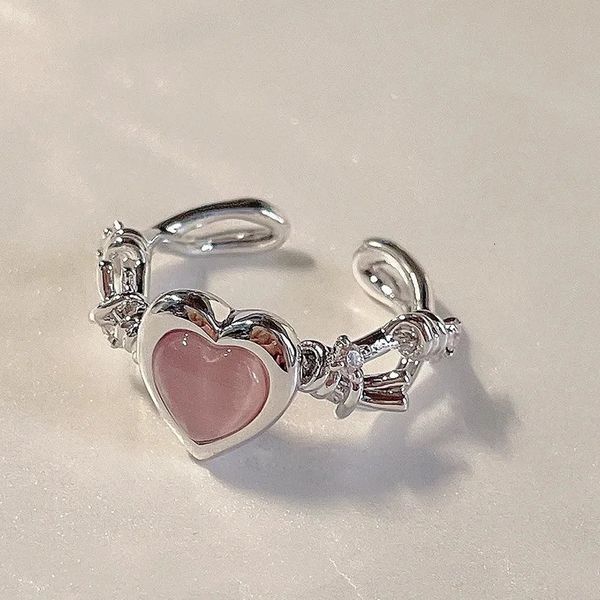 Couple anneaux Ins Love Heart Gemstone pour femmes Luxury Cat Eyes Ringable Taille Ring Bijoux de bijourie Cadeau Gift 240401