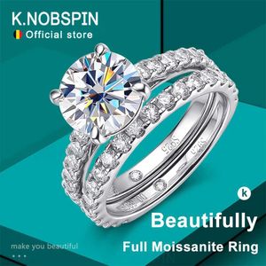 Paar ringen knopspin d vvs1 mosilicon ring geschikt voor vrouwen sprankelende diamant bruid set met GRA S925 Sterling verzilverde 18K eeuwige band S245245555