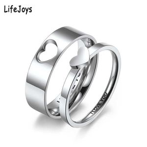Pareja anillos amantes corazón pareja anillo acero inoxidable juego de anillo de bodas de amor para mujeres joyas plateadas aniversario de San Valentín S2452301