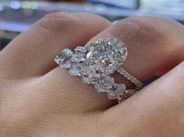 Ringen voor koppels Luxe sieraden 925 sterling zilver ovaal geslepen witte topaas CZ diamanten edelstenen partij eeuwigheid vrouwen bruiloft bruidsring5498502
