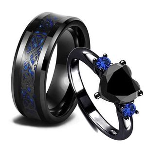 Couple anneaux mens charmants couple d'anneau en acier inoxydable en acier celtique celtique ring noire zircon rine de mariage pour femmes