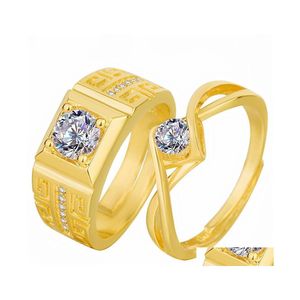 Paar ringen heren dames dominante zirkoon open wandtextuur eenvoudige mode royale verloving drop levering sieraden dher3