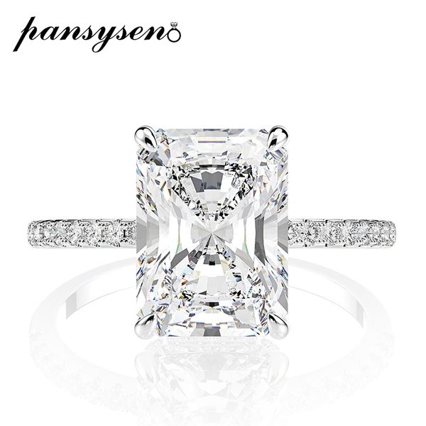 Couple Anneaux PANSYSEN 925 Sterling Silver Emerald Cut Simulé Diamant Anneaux De Mariage pour Femmes De Luxe Proposition Bague De Fiançailles 230519