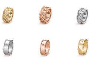 Koppelringen Perlee handtekening Klavertje vier caleidoscoop driekleurige ring 18K roségoud Vol sterren diamant Met doos Geluksgras love for womens bijoux cjewelers