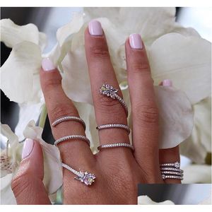 Couple Anneaux Arc-En-Cz Fleur Mti Wrap Long Fl Bague Pour Les Femmes Sier Couleur Sparking Pavé Mode Taille 6 7 8 Drop Deliv Dhgarden Dhknn