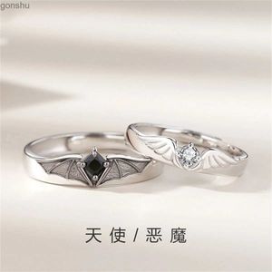 Paar ringen retro angel devil vleugels paar ring voor heren mode en creativiteit gepersonaliseerde vliegende vleugels open ring set voor paren punk sieraden wx