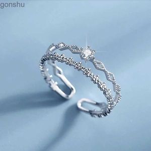 Couple anneaux rétro minimaliste pour femmes ouverte ouverte double couche lune étoile croix zircon anneau doigt réglable fille bijoux personnalisé WX