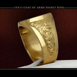 Paar ringen ringheren trend 2024 kroon leeuwen schild embleem ring 18k geel goud koninklijk zegel heren ring party cadeau s2452801