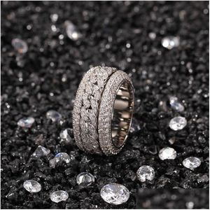 Paar ringen roteerbare Cubaanse ring mode hiphop sieraden heren goud sier hoogwaardige diamant ijs uit druppel levering dhgarden otwcg